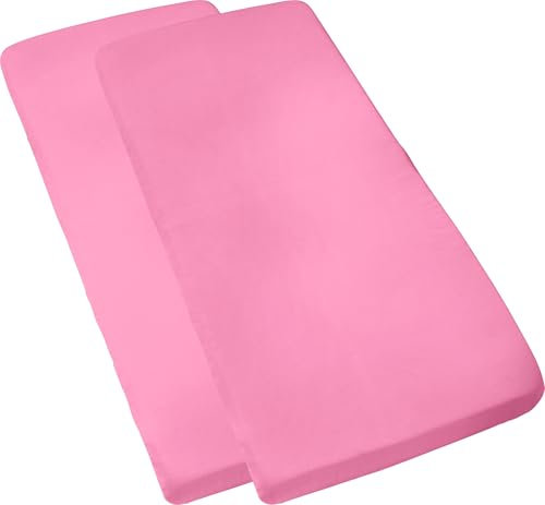 REDBEST Single-Jersey Kinder-Spannbettlaken San Francisco 2er-Pack, 100% Baumwolle, rosa Größe 60x120 cm - 70x140 cm - weiche Qualität, bügelfrei, Rundumgummi, bis 12 cm Höhe