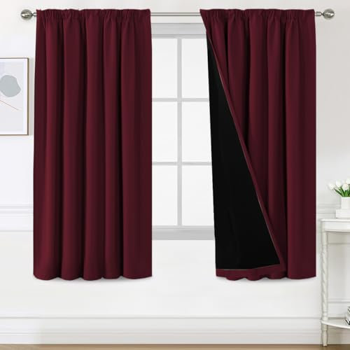 BellaHills Rideau Anti-Bruit Occultant 100% Opacité, Rideaux Occultant Thermique Isolant pour Salon Moderne et Cuisine, Rouge Vin Foncé - Facile à Installe,140x175 cm,2 Panneaux