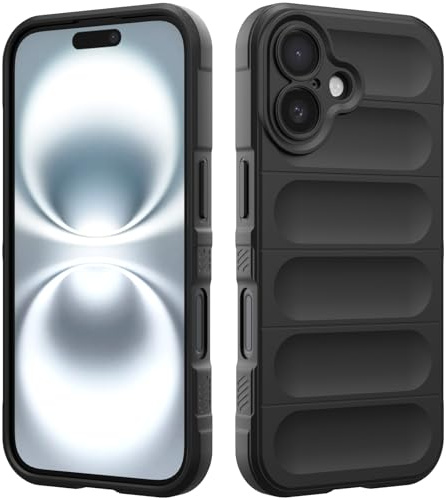 RIIMUHIR Coque en Silicone Compatible avec iPhone 16 Plus, Étui Protection Antichoc, Housse avec Protege de Camera, Doublure Douce en Tissu Microfibre Protection Complète (Noir)