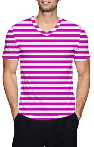 Skeleton Uhr Herren Casual Fashion Persönlichkeit V-Ausschnitt Streifen Bedruckt Kurzarm T-Shirt Unterhemd Für Hemden (Hot Pink, XXXL)