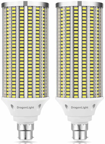 DragonLight 2025 Newest Super Bright 100W B22 Bayonet Cap LED Corn Light Bulbs (700 Watt Equivalent) - 5000K Daylight 12,000 Lumens for Large Area Lighting, Pack of 2