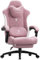 Dowinx Fabric Gaming Chair with Heated Massage Lumbar Support, Breathable Fabric Big and Tall Gaming Chair with Footrest and Pocket Spring Cushion, High Back Computer Gamer Chair for Adult, Pink