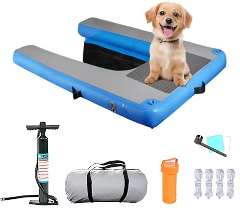 scaletta per cani da barca Rampa d'acqua gonfiabile per cani 60×40/150x100 cm, scaletta per cani resistente per cani fino a 230 libbre, rampa galleggiante antiscivolo in EVA per piscina, lago, molo e