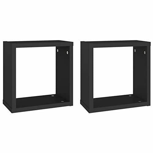 Wandregale Holz Wandregal 2er Set Schwarz Sperrholz Würfel Regale 30x15x30cm Perfekt für Schlafzimmer Wohnzimmer Arbeitszimmer Home Office Dekor