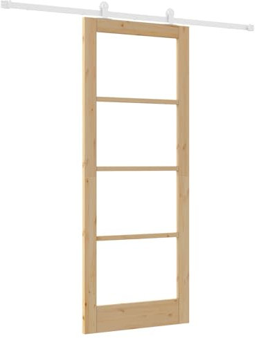 vidaXL Porte Coulissante Orkdal Naturel et Blanc Bois de Pin Massif Verre 83 X 211 cm Avec Kit de Rail Matériel Utilisation Intérieure Minimaliste Maison