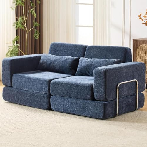 Sofa-Bett Ohne Gestell Mit Kissen Und Armlehnen, Chenille Cloud Couch, Modulares Sofa, Umwandelbares Schlafsofa, Hochdichte Schaumstofffüllung, 65cm Sitztiefe, Für Wohnzimmer, Spielzimmer, Wohnung