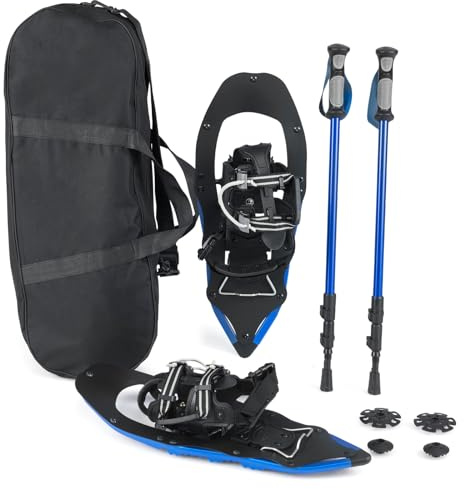 COSTWAY Schneeschuhe mit Steighilfe, Schuhgröße 35-45 bis 68/90kg, leichtes Schneeschuh-Set aus Alu mit Trekkingstöcke & Tragetasche für Herren, Damen & Jugendliche