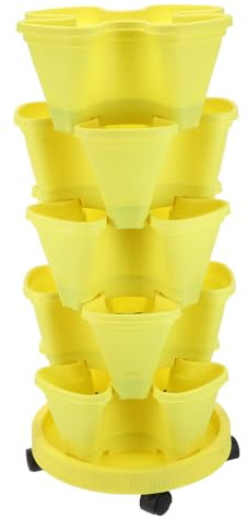SHINEOFI Jardinière Empilable 6 Niveaux en Plastique Jaune pour Fraises et Herbes Aromatiques Tour de Plantation Verticale Multifonction pour Balcon et Terrasse Pot de Jardin Compact et