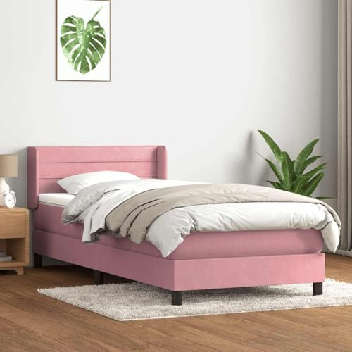 Tonture Boxspringbett mit Matratze, Rosa Samt, 90x210 cm, verstellbares Kopfteil, Taschenfederkern, Matratzenauflage, Möbel für Schlafzimmer