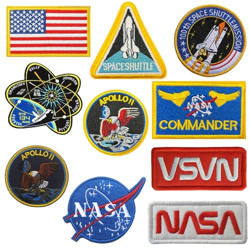 10 Stück NASA Iron on Sew on Patch NASA-Logo,100. Space Shuttle Mission Stickerei Aufnäher Aufbügeln oder Aufnähen Flicken Bügelbilder für DIY Dekoration Kleidung Hüte Jeans Rucksäcke Jacke Taschen