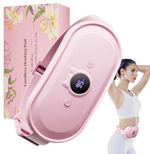 Portable Heating Pad for Period Cramps Relief Vibrating Menstrual Heating Belt for Women, Rechargeable Fast Heat with 7 Heat Levels and 7 Modes for Menstrual, Pain Relief for Back & Stomach