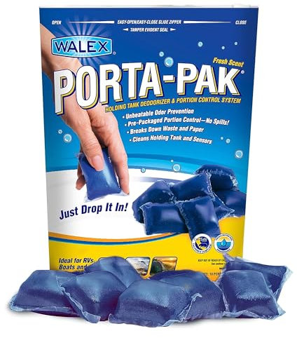 Walex Porta-Pak RV Marine Black Holding Tank Deodorizer Drop-Ins, Camper, Boat, Camping Cassette Toilet Cleaner Tablets Pods, Fresh, 10 Pack