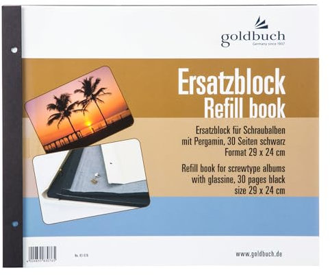 goldbuch 83076 Ersatzblock für Schraubalbum, 30 schwarze Seiten mit Pergamin-Trennblättern, Passend für Foto Album mit einer Größe von 30 x 25 cm, Nachfüll Pack für Fotoalben