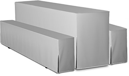 TexDeko® Hussen Bierzeltgarnitur 3-teiliges Set Premium Blickdicht strapazierfähig 2 Bierbankhusse 1 Biertischhusse 220x50cm für Festzeltgarnitur (Grau)