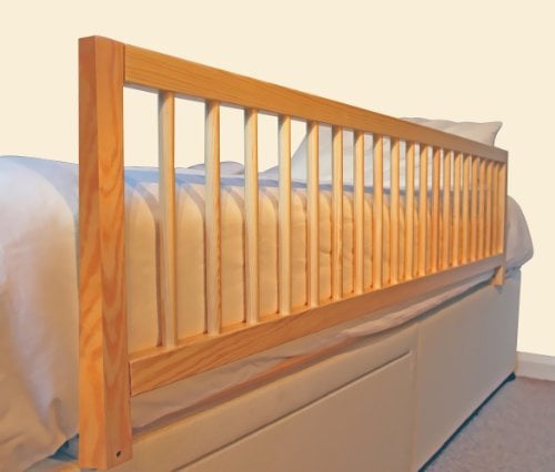 Safetots Protector de Cama de Madera Extra Ancho, Natural, 38 cm de Alto x 140 cm de Ancho, barandilla de Cama para niños pequeños para Mayor Seguridad, riel Seguro para Cama Infantil, premontado,