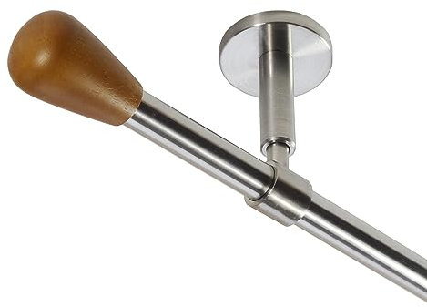 BASIT Gardinenstange Deckenmontage 1 läufig 240 cm lang Edelstahl Look Set Metall I 1-läufige Vorhangstange Deckenmontage Ø16mm I 120-600cm wählbar D11