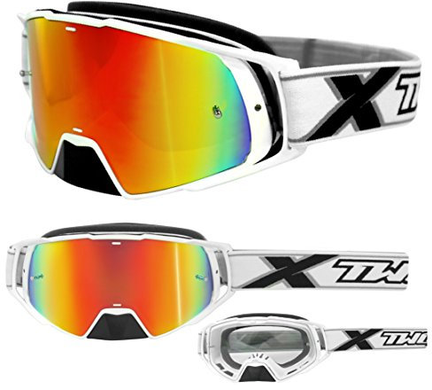 TWO-X Cross-Brille - Motocross-Brille mit verspiegeltem Iridium Glas - Motorrad-Brille - Enduro & Downhill - Schutz-Brille - Modell Rocket - Weiß