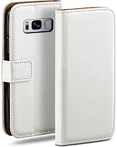 moex Book Case für Samsung Galaxy S8 Plus Handyhülle mit Kartenfach, Hülle klappbar 360 Grad Schutzhülle, Klapphülle Flip Case Cover, PU Leder Handytasche Lederhülle, Weiß