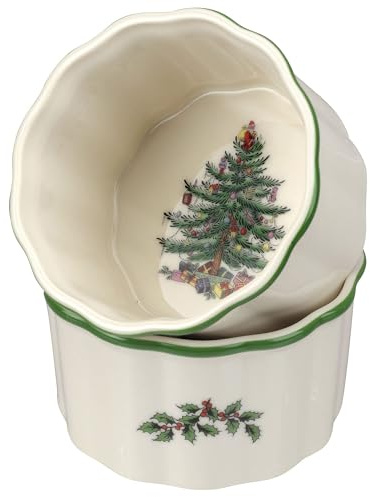 Spode 1634701 Christmas Tree Round Scalloped Ramekins (Set of 2), Porcelain, Multicolor