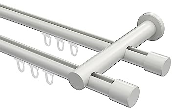 INTERDECO Innenlauf-Gardinenstange 20 mm 2-läufig, moderne Innenlaufstange aus Metall, Weiß, zur Wandmontage, Typ 10213112, 360 cm
