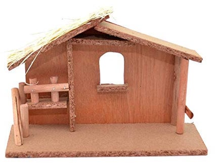 SHATCHI Crèche faite à la main petite/grande avec 10 pièces/12 figurines en bois pour décoration de Noël, Handmade, multicolore, Small Stable (30x19x10cm)
