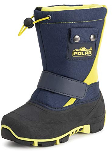 Polar Kids Winter Thermal Warm Winter Faux Fur Durable Rubber Sole Waterproof Outdoor Boots - Navy/Green - UK1/EU34 - YC0698
