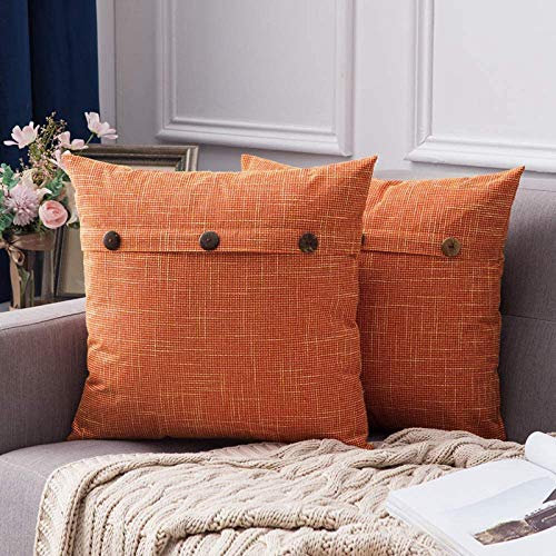 MIULEE 2er Set Leinenoptik Home Kissenbezüge Dekorative Kissenhülle Leinen Einfarbig Kissenbezug Kissenbezüge für Sofa Schlafzimmer Bed Decor mit Knopf 50x50cm Orange