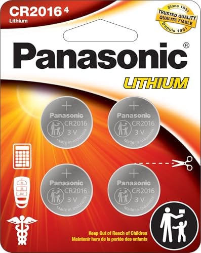 Panasonic CR2016 3.0 Volt Long Lasting Lithium Coin Cell Batteries in Child Resistant, Standards Based Packaging, 4-Battery Pack