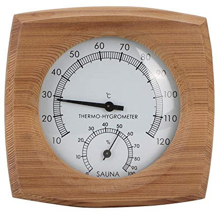Thermomètre de Sauna, Thermo-hygromètre d'intérieur en Bois 2-en-1 Thermomètre Hygromètre Hammam Accessoires pour Sauna,Thermo-hygromètre pour Sauna Cheveu synthétique Cadre en Bois Massif