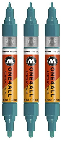 Molotow One4All Acrylic Twin Marker (Strichstärke 1.5 mm und 4 mm, hochdeckend und permanent) 3 Stück Farbe 206 lagunen blau