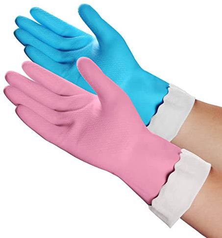 HSL Household Cleaning Gloves - Reusable Kitchen Dishwashing Gloves with Latex Free, Cotton lining, Waterproof, Non-Slip (Large, 2 Pairs)