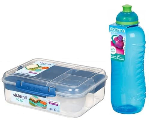 Sistema SET (21690+785)- Bento Lunchbox 1,65L mit Obst-/Joghurtbecher+Squeeze/Twist Bottle, 460ml- blau