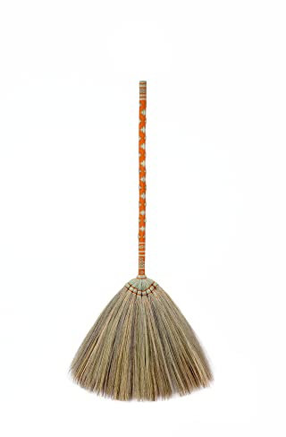 SN SKENNOVA - Asian Broom Thai Pattern Vintage Retro Natural Grass Broom Handmade (Orange)