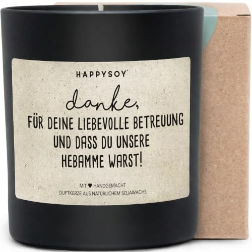 Danke für deine liebevolle Betreuung als Hebamme - Duftkerze mit Spruch als Dankeschön Geschenk für Hebamme, Kerze im Glas, blumiger Duft