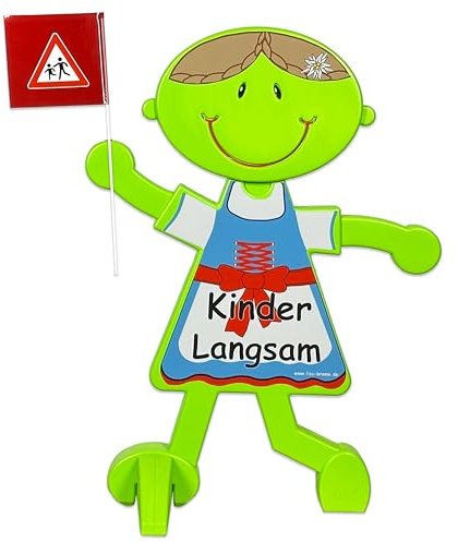 UvV ROSI-Brems Achtung Kinder 3D Schild Aufsteller spielende Kinder im Wiesn-Look für Spielstraßen, Kita, Spielplätze Warnschild mit Reflexfolie (Mädchen Dirndl)