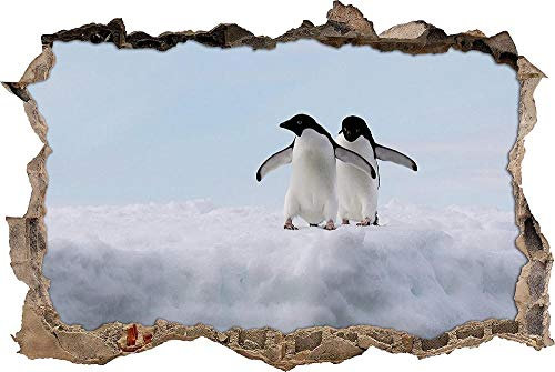 3D Wandtattoo Mauerloch Wandsticker Wandaufkleber Durchbruch selbstklebend Schlafzimmer Wohnzimmer Kinderzimmer,niedliche Adelie Pinguine auf Eisscholle,Größe: 80x125cm
