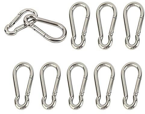 10 Stück Karabinerhaken Clip Karabiner 304 Edelstahl sehr robust M4 3,8 cm Kleiner Schlüsselanhänger für Schlüssel, Schaukel, Camping, Angeln, Hängematte