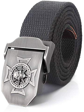 LCSLDW Herren-Damen-Nylongürtel,Herren Canvas Gürtel Schädel Kreuz Metallschnalle Militärgürtel Armee Taktische Gürtel Männer Männlich Armee, Abgebildet,120Cm