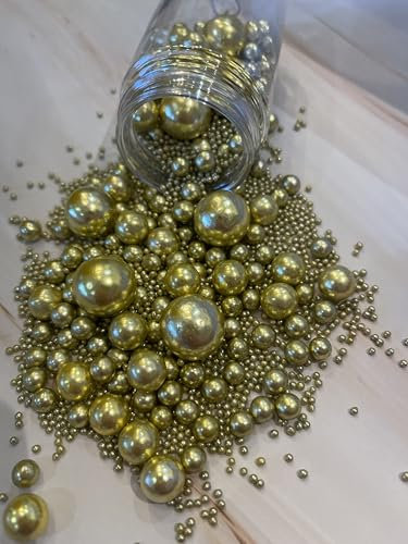 Metallic/Shimmer Balls Edible Cupcake Cake Topper Sprinkles (90G Tub) (Gold - chocolate mix)