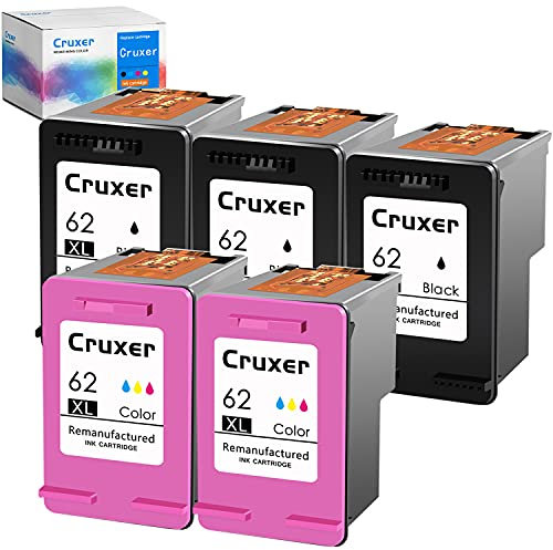 Curxer Wiederaufbereitete Tintenpatrone mit hoher Ergiebigkeit, Ersatz für HP 62 62XL 62 XL C2P05AE C2P07AE kompatibel mit Envy 5540 5660 7640 7645 Officejet 250 5740 5745 5746 Drucker (3 Schwarz, 2