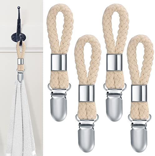 4 Stück Handtuch Clips zum Aufhängen, Handtuchclips mit Schlaufen, Handtuch Klammer, Haken für Handtücher, Geschirrtuch Handtuchhalter Clips