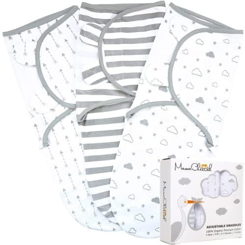 Baby Wickeldecke, Wickeltuch für Neugeborene und Säugling, Verstellbarer Wickelsack für Baby Junge und Mädchen, Weiche Bio-Baumwolle, Large (3-6 Monate), 3 Stück, Grau