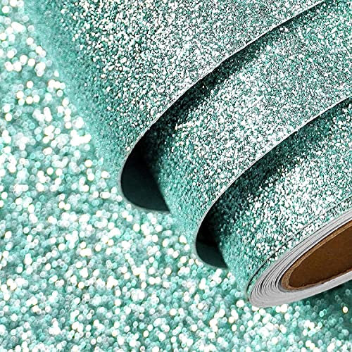 FunStick 40CM X 6M Glitzer Tapete Türkis Selbstklebende Tapete Für Schlafzimmer Wohnzimmer Kinderzimmer Jungen Mädchen Aufkleber Glitzer Folie Für Möbel Die Wand Klebefolie Türkis Möbelfolie Kinder