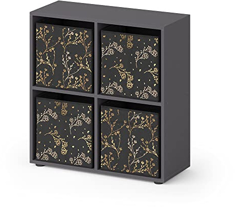 Vicco Raumteiler Tetra, Schwarz, 72.6 x 72 cm | mit 4 Faltboxen opt.2, zur Aufbewahrung von Büchern und 30x30 cm Aufbewahrungsboxen