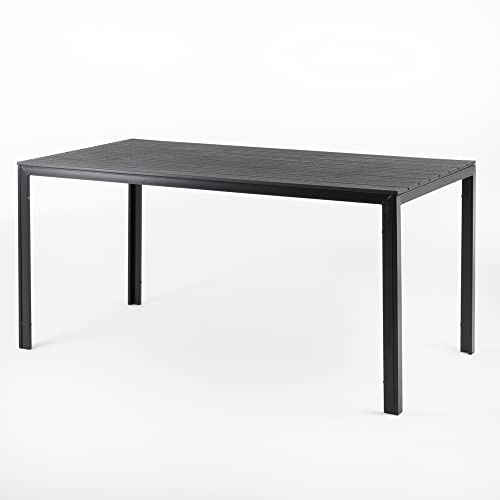SIEDITI FUORI E DENTRO Gartentisch 156x78 cm, Terrassentisch für außen mit lackiertem Stahlgestell und Holzoptik-Latten aus Polyethylen, Ideal für Garten, Terrasse oder Balkon (Schwarz)