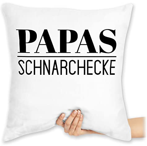 Kissen 40x40 Zierkissen - Geschenk zum Vatertag - Papas Schnarchecke - 40 x 40 cm - Weiß - mit füllung Vatertagsgeschenk Helden kissenhülle Papa herrentagsgeschenk schnarchplatz