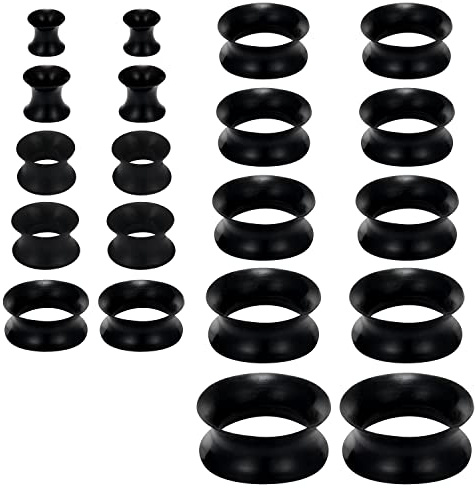 Yaalozei 6G 4G 2G 0G 00G 12mm 14mm 16mm 18mm 20mm Silicone Gauges Tunnel Plug Earrings Stretching Kit Ultra Thin Silicone Ear Skin Flexible Flesh black Tunnel Expander Gauge Earlets Plug retainer Set