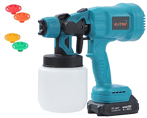 KATSU FIT-BAT 21V Cordless Paint Sprayer with 1.5Ah Battery and Charger, 800ml Wireless Electric Spray Gun with 3 Spray Patterns and 5 Nozzles for Painting, Varnishing, Lacquering (Budget)