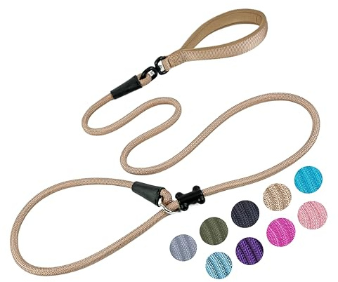 Slip Lead Dog Leash Strong Nylon Rope Leash with Comfortable Handles and Walking Training Lead for Small Medium Large Dogs(Light Military Tan, 1/2×6ft)