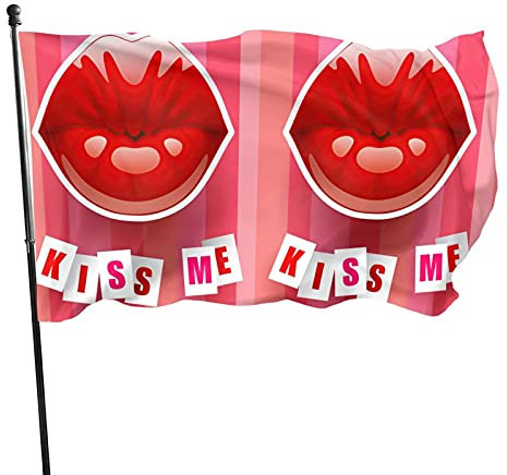 351 Bannerfahnen 90x150cm, Weiblicher Glanzkuss Mit Roten Lippen Und Küss Mich Langlebig Saison Flagge Verblassen Beständig Dekorative Fahnen Außenbanner, Für Veranda, Bauernhaus